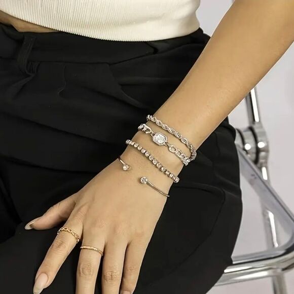 Gold Chain-Link and Stone-Embellished Bracelet Set - Picture 3 of 4